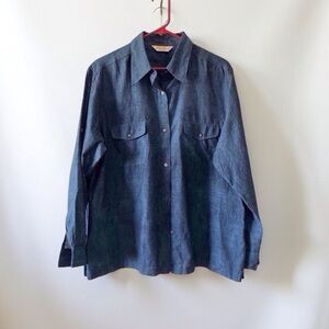 Vintage Eddie Bauer Linen Shirt | XL | 100% Linen blue Old Money Casual
